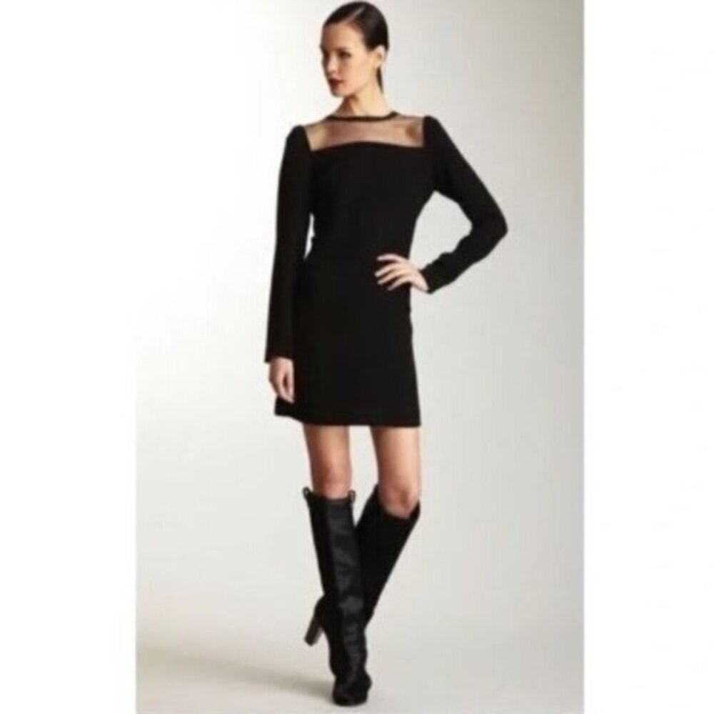 Diane Von Furstenburg Elsie Black Illusion Neck Long Sleeve Shift Dress Size 12